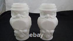 PAIR OF 2 WHITE MILK GLASS OWL PINT JARS SCREW TOPS EAGLE GLASS WORKS 1890's