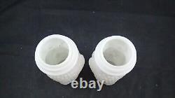 PAIR OF 2 WHITE MILK GLASS OWL PINT JARS SCREW TOPS EAGLE GLASS WORKS 1890's