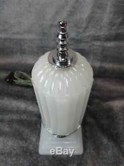 PAIR VTG 1930's Skyscraper Art Deco Milk Glass Cylinder Lamps RESTORED