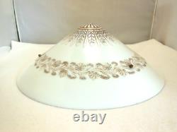 PAIR VTG WHITE MILK GLASS CEILING LIGHT SHADES BRASS FIXTURES 3 HOLE With CHAINS