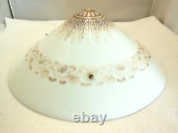 PAIR VTG WHITE MILK GLASS CEILING LIGHT SHADES BRASS FIXTURES 3 HOLE With CHAINS