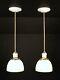 Pair Vintage Antique White Milk Glass Shade Hanging Pendant Light Fixtures Wired