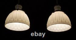 PAIR Vintage Antique White Milk Glass Shade Hanging Pendant Light Fixtures WIRED