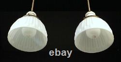 PAIR Vintage Antique White Milk Glass Shade Hanging Pendant Light Fixtures WIRED