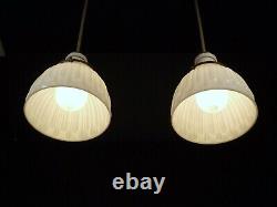 PAIR Vintage Antique White Milk Glass Shade Hanging Pendant Light Fixtures WIRED