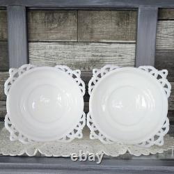 PAIR WESTMORELAND Doric Ribbed Open Lace Milk Glass Pedestal Bowls Withlids RARE