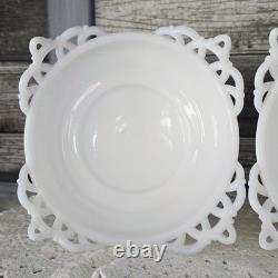 PAIR WESTMORELAND Doric Ribbed Open Lace Milk Glass Pedestal Bowls Withlids RARE