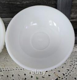PAIR WESTMORELAND Doric Ribbed Open Lace Milk Glass Pedestal Bowls Withlids RARE