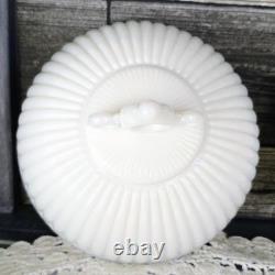 PAIR WESTMORELAND Doric Ribbed Open Lace Milk Glass Pedestal Bowls Withlids RARE
