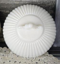 PAIR WESTMORELAND Doric Ribbed Open Lace Milk Glass Pedestal Bowls Withlids RARE