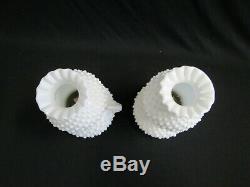 PAIR of 2 Fenton Milk Glass 9 tall Hobnail Oil Lamps Banner Burner