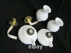 PAIR of 2 Fenton Milk Glass 9 tall Hobnail Oil Lamps Banner Burner