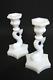 Pair Of Dolphin Koi Fish Candle Stick Holders 6.75 Pairpoint White Milk Glass