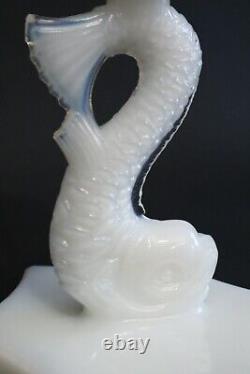 PAIR of Dolphin Koi Fish Candle Stick Holders 6.75 Pairpoint White Milk Glass