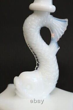 PAIR of Dolphin Koi Fish Candle Stick Holders 6.75 Pairpoint White Milk Glass