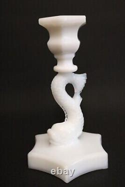 PAIR of Dolphin Koi Fish Candle Stick Holders 6.75 Pairpoint White Milk Glass