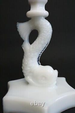 PAIR of Dolphin Koi Fish Candle Stick Holders 6.75 Pairpoint White Milk Glass