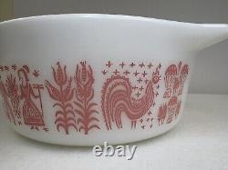 PINK PYREX Amish Butterprint #472 White with PINK 1 1/2 Pt Casserole Dish, No Lid