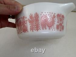 PINK PYREX Amish Butterprint #472 White with PINK 1 1/2 Pt Casserole Dish, No Lid