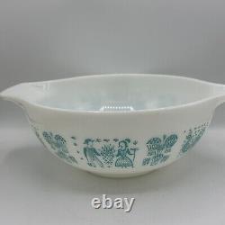 PY01-Vtg Pyrex Amish Butterprint Cinderella Mixing Bowl #444 Turquoise On White