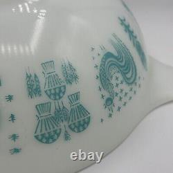 PY01-Vtg Pyrex Amish Butterprint Cinderella Mixing Bowl #444 Turquoise On White
