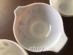 PYREX 4 Brown, White, Gold EARLY AMERICAN Cinderella Mixing Bowl Set 4