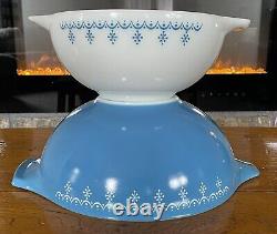 PYREX 4 pc. SNOWFLAKE Blue & White GARLAND Cinderella Mixing, Bowl Set