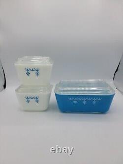 PYREX 6 pc. SNOWFLAKE Blue & White GARLAND Refrigerator, Lid Set 502-503