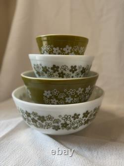 PYREX Green spring blossom Crazy Daisy mixing bowls 401-404