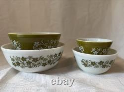 PYREX Green spring blossom Crazy Daisy mixing bowls 401-404