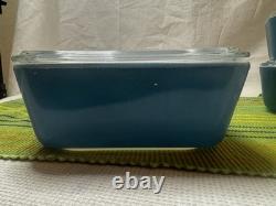 PYREX HORIZON BLUE Refrigerator, Lid 8 pieces complete Set #501, 502, 503 (B)