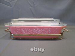 PYREX Pink White SCROLL Vintage SPACE SAVER Lidded Covered Holder CRADLE 575-B