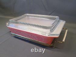 PYREX Pink White SCROLL Vintage SPACE SAVER Lidded Covered Holder CRADLE 575-B