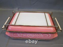 PYREX Pink White SCROLL Vintage SPACE SAVER Lidded Covered Holder CRADLE 575-B