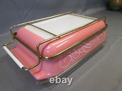 PYREX Pink White SCROLL Vintage SPACE SAVER Lidded Covered Holder CRADLE 575-B