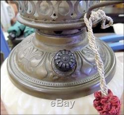 Paint Decorated MT WASHINGTON Converted OIL LAMP Opaque Milk Glass
