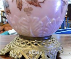 Paint Decorated MT WASHINGTON Converted OIL LAMP Opaque Milk Glass