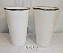 Pair 12 Hand Painted Floral Milk Glass Vase Vases Deluxe Inc USA Signed Almo