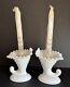 Pair Fenton Hobnail White Milk Glass Cornucopia Vase 6 Candle Holders