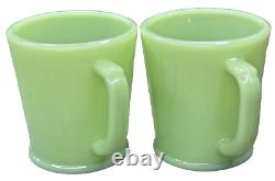 Pair Fire King Jadeite Jadite Green Milk Glass Philbe Wannabe Flat Bottom Mugs