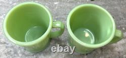 Pair Fire King Jadeite Jadite Green Milk Glass Philbe Wannabe Flat Bottom Mugs