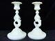 Pair French Portieux Sirene Opaline Milk Glass Candlesticks Signed Antique C1933