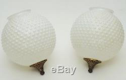 Pair LARGE Hobnail White Milk Glass Lamp Shade Globes with Finials-GWTW Globes-Vtg