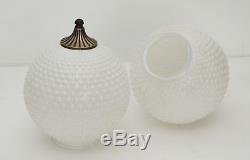 Pair LARGE Hobnail White Milk Glass Lamp Shade Globes with Finials-GWTW Globes-Vtg