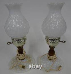 Pair Matching White Milk Glass Vintage Electric Table Dresser Lamps