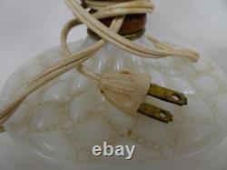 Pair Matching White Milk Glass Vintage Electric Table Dresser Lamps