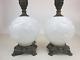 Pair Milk Glass Embossed Roses Globe Table Lamps 25 White Accurate Casting