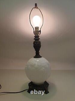 Pair Milk Glass Embossed Roses Globe Table Lamps 25 White Accurate Casting