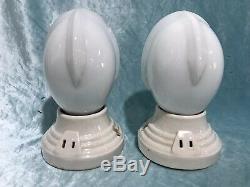 Pair Of Art Deco Paulding Porcelain Wall Light Sconce Fixtures Milk Glass Shade