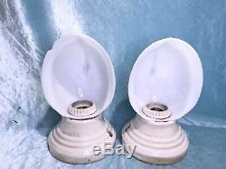 Pair Of Art Deco Paulding Porcelain Wall Light Sconce Fixtures Milk Glass Shade